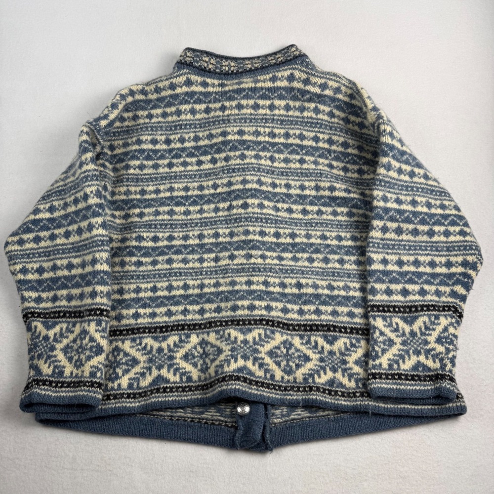 LL Bean Womens XL Fair Isle Wool Cardigan Blue Snowflake Button Sweater HT72 USA - Picture 2 of 5
